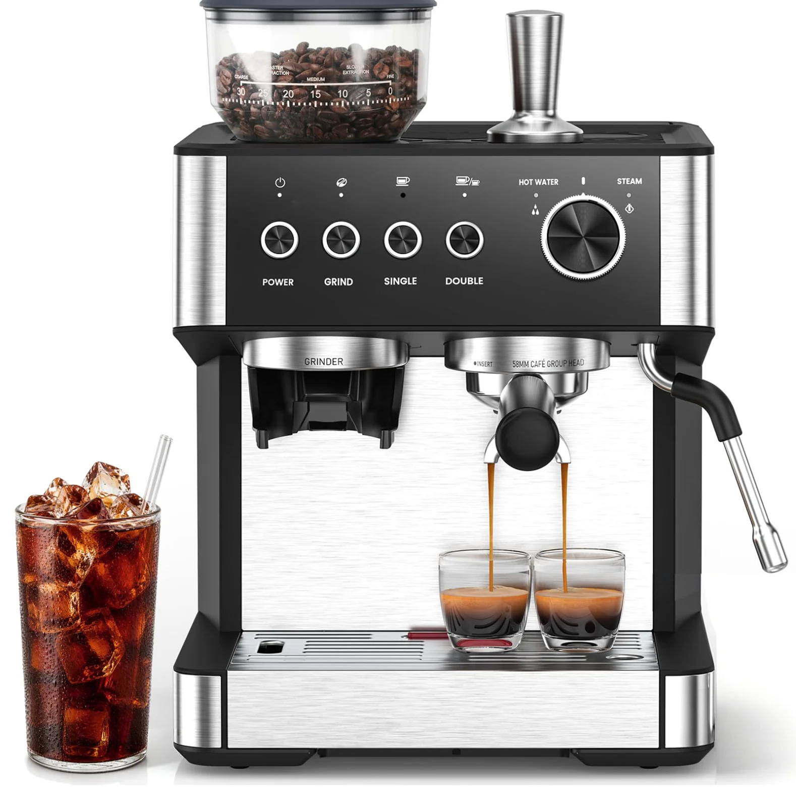 ELECTACTIC Espresso Machine with Grinder, Black
