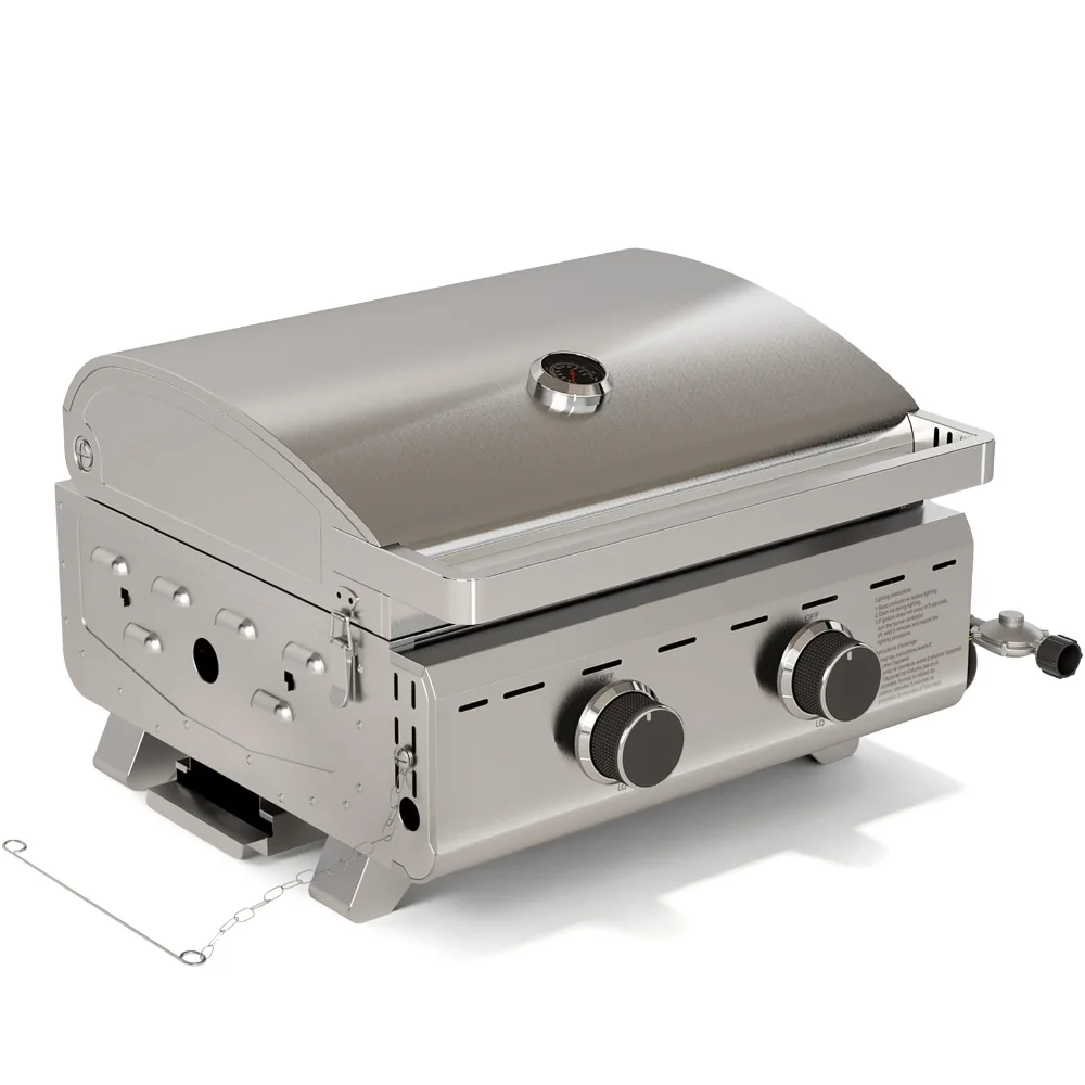 ELECTACTIC Tabletop Gas Grill, 2 burners, Silver