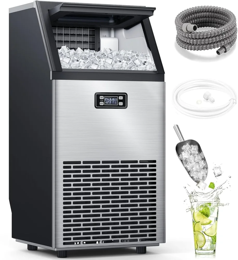 ELECTACTIC Commercial Ice Machine, 100 lbs/24h, Silver