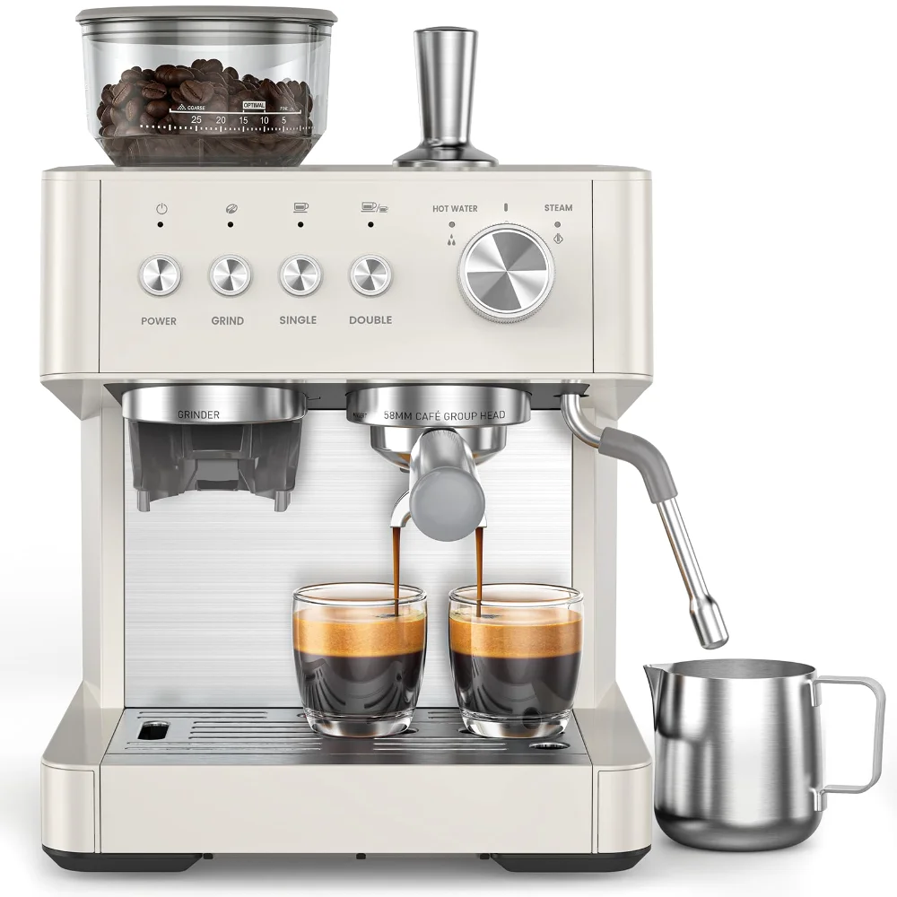 ELECTACTIC Espresso Machine with Grinder, 20 bar, White