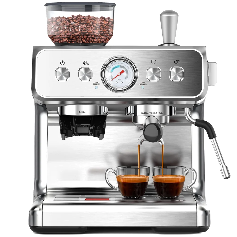 ELECTACTIC Espresso Machine with Grinder, Silver
