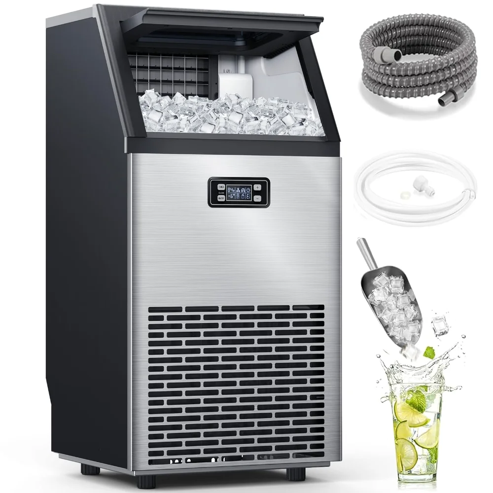 ELECTACTIC Commercial Ice Machine, 100 lbs/24h, Dark Silver