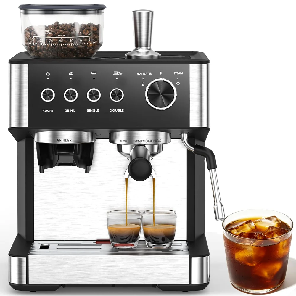 ELECTACTIC Espresso Machine with Grinder, 20 bar, Black