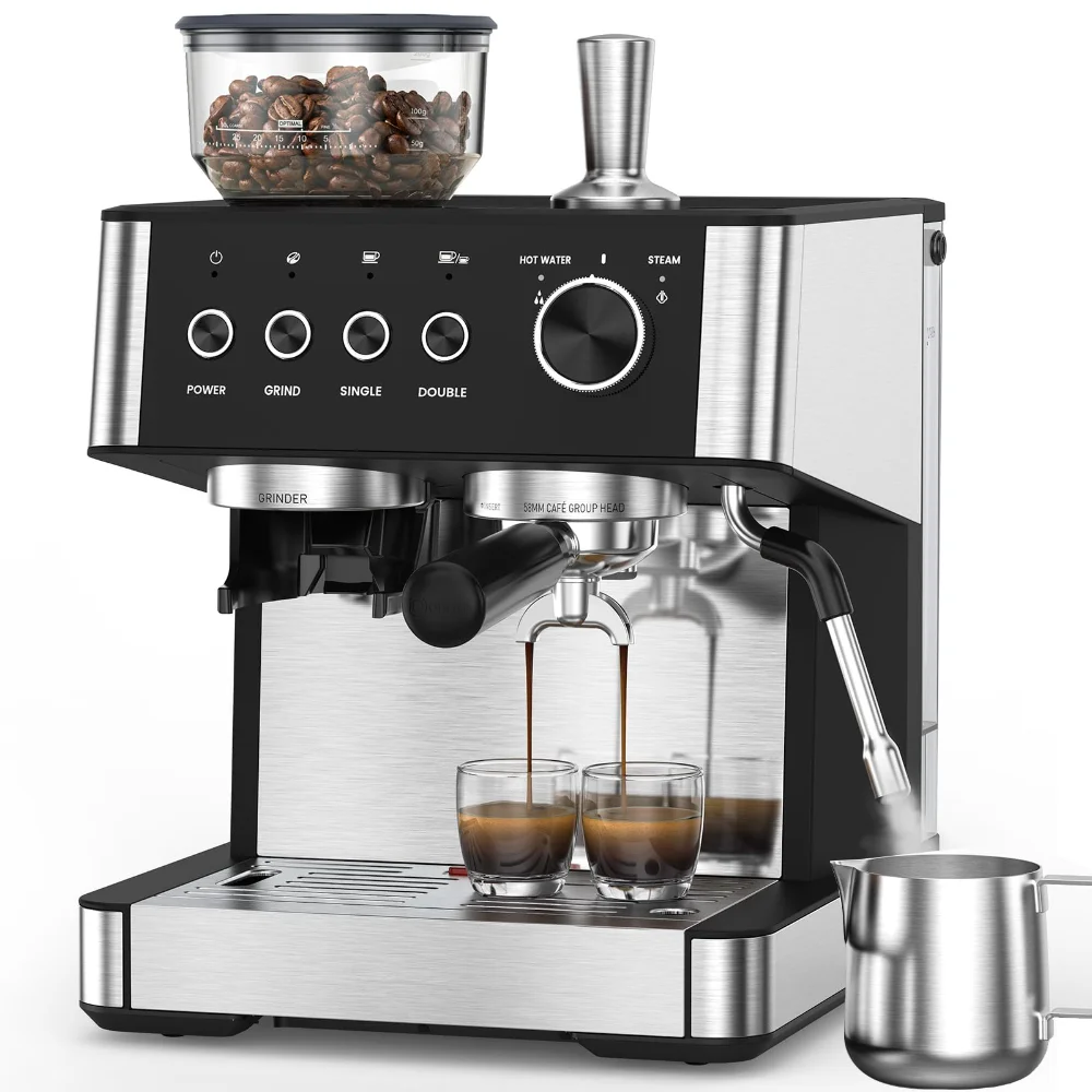 ELECTACTIC Espresso Machine with Grinder, 20 bar, Silver