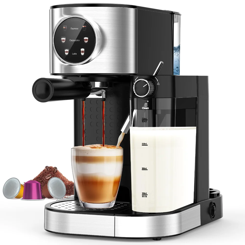 ELECTACTIC Espresso Machine, 20 bar, Black & Stainless